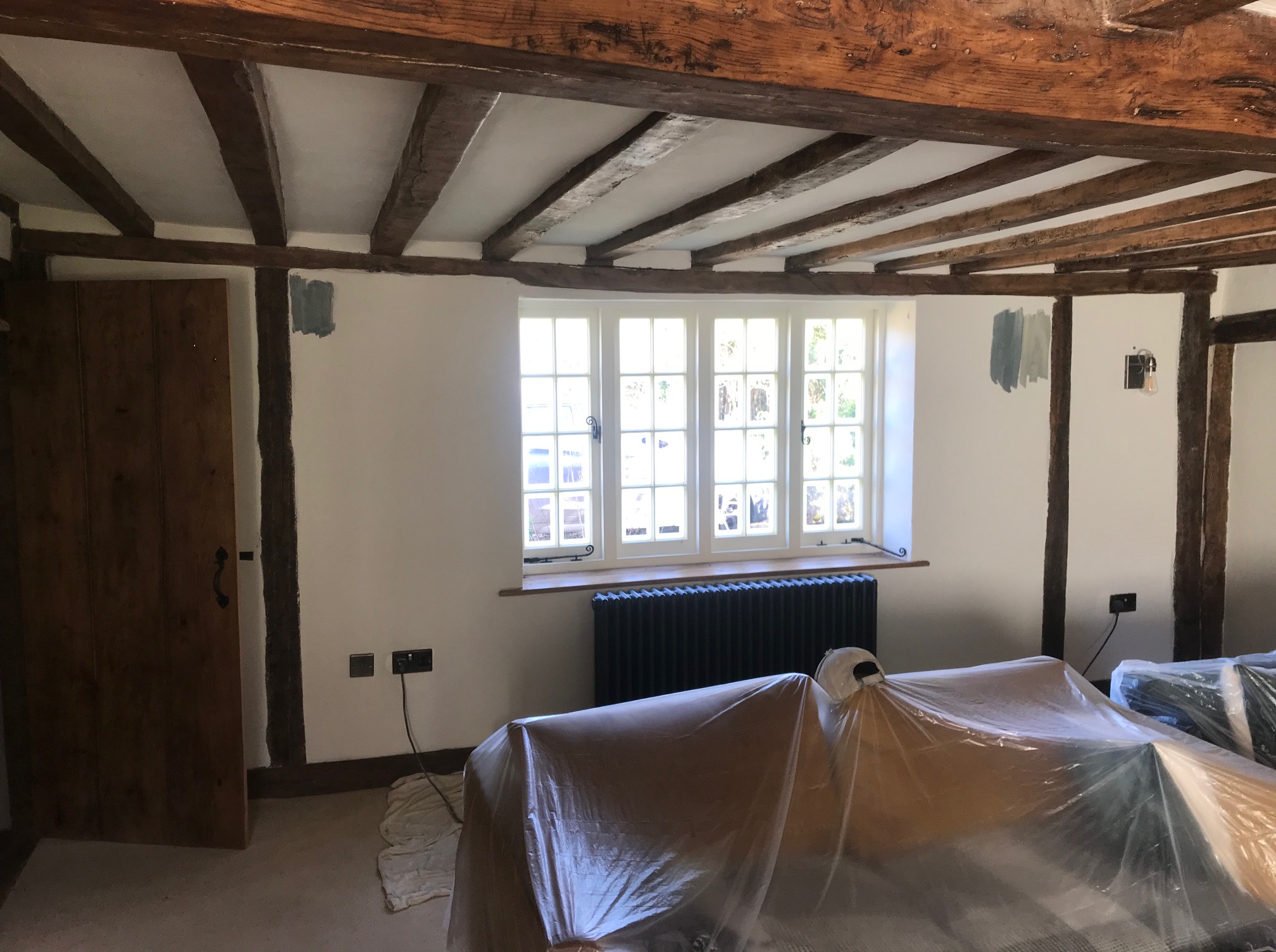 wooden beams in living room