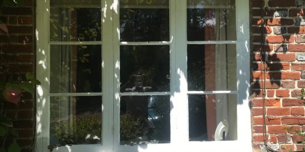 repaired French Windows with white paint