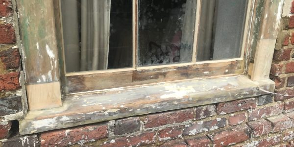 Unpainted window sill