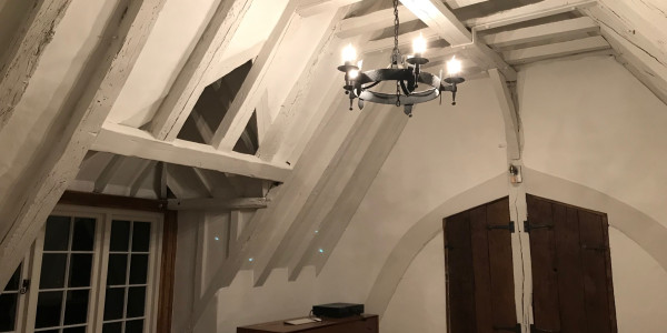 roof space with wooden beams